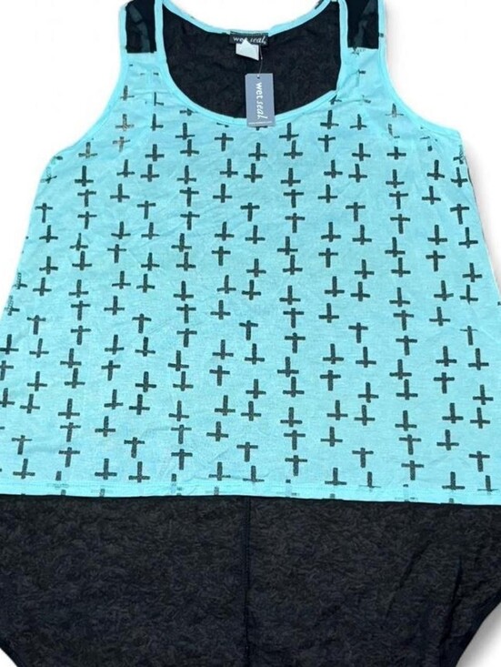 Wet Seal Tops - wet seal teal cross design tank top